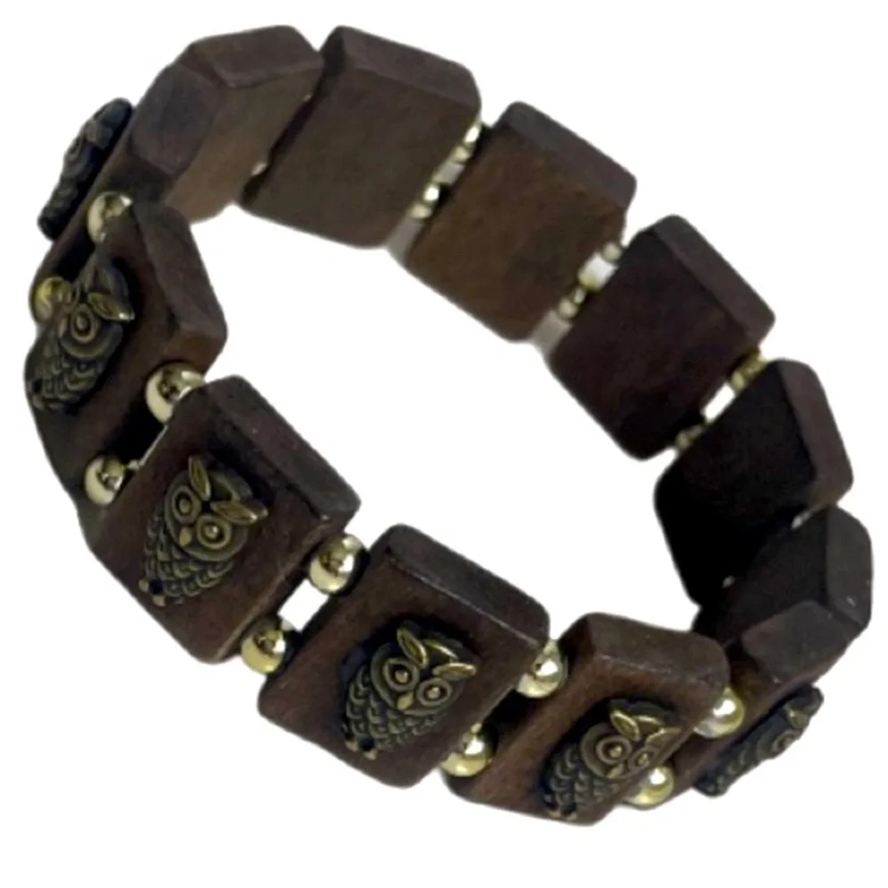 Beaded Owl Wooden Stretch Bracelet Owl Infinity Charm Bracelet